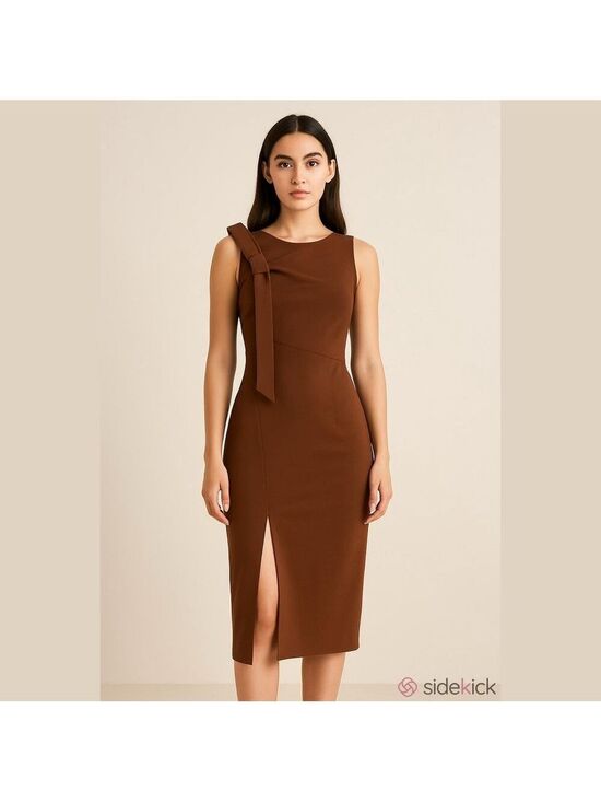Calvin Klein Dresses & Skirts - Calvin Klein Brown Bow Shoulder Midi Dress Size 2